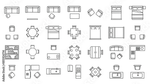 Outline furniture symbols for top view interior design and apartment planning