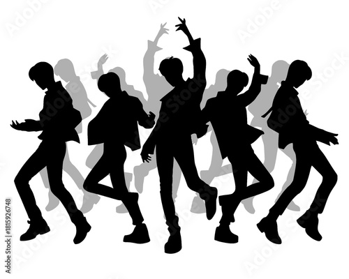 Handsome man silhouette, male idol group dancing, icon isolated on white background, type 1
