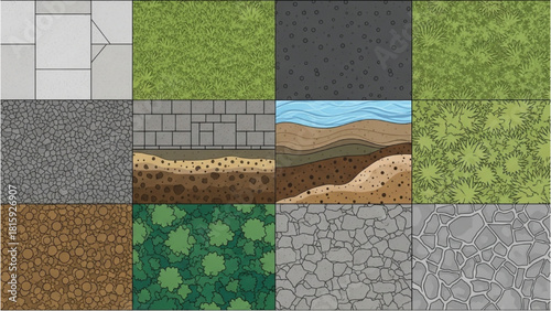 Variety of Ground Textures Stone, Grass, Soil, and More