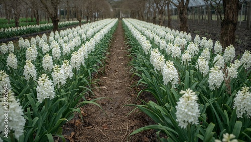 White Hyacinth Flowers Bloom in a Peaceful Garden During Springtime in a Flow...