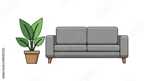 Cozy Living Sofa and Plant Illustration for Interior Design Concepts