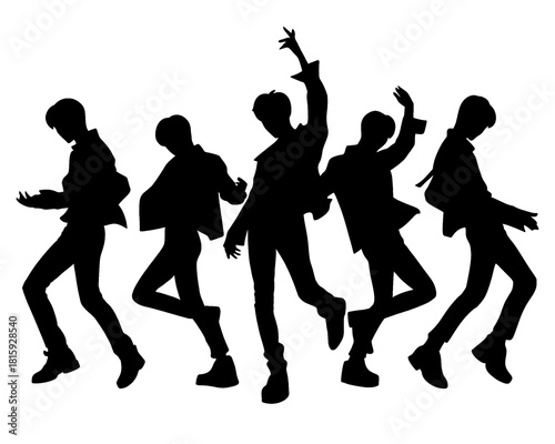 Handsome man silhouette, male idol group dancing, icon isolated on white background
