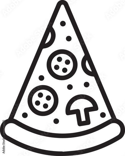 Simple line art slice of pepperoni and mushroom pizza