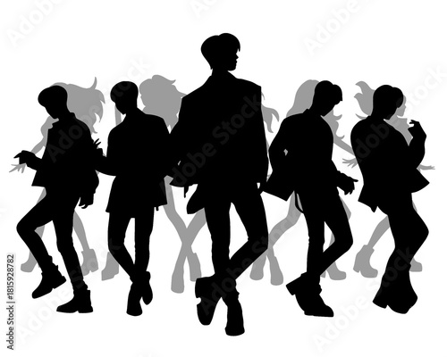 Handsome man silhouette, male idol group standing, icon isolated on white background 3
