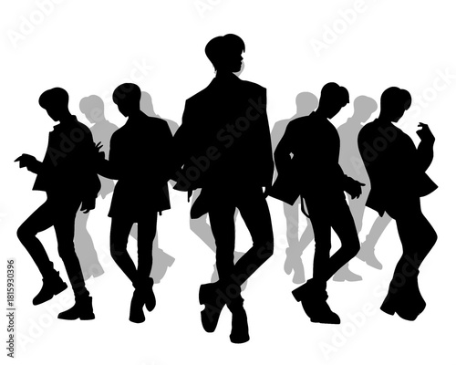 Handsome man silhouette, male idol group standing, icon isolated on white background 2
