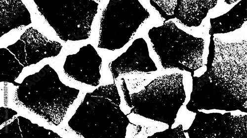 Grunge texture illustration featuring a black and white pattern. This vector design showcases cracks and shapes for a modern artistic look.
