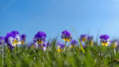 Bright Purple Flowers Bloom in a Sunny Field Under a Clear Blue Sky During Sp...