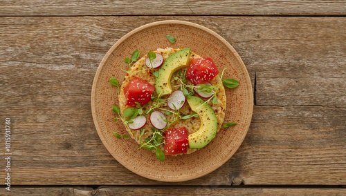 Fresh Vegetable and Rice Dish on a Rustic Wooden Table With Herbs and Natural...