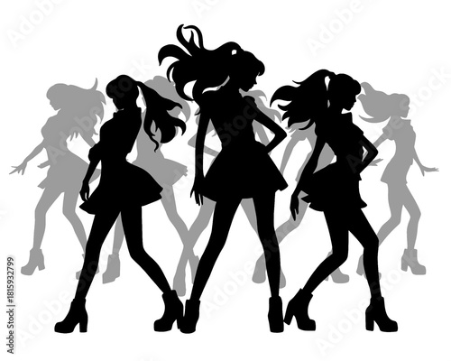 Silhouette of female idol group, group of beautiful women dancing, icon isolated on white background, vector illustration type 2