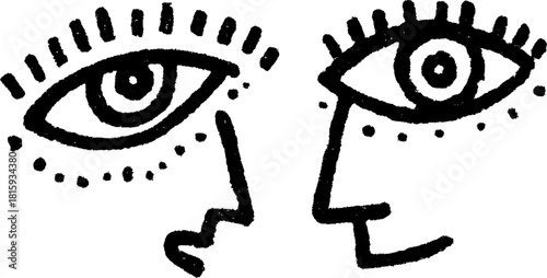 Silhouettes of eyes in a hand-drawn style. Simple black outline vector illustration set with modern graphic elements.