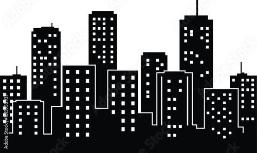 city skyline silhouette buildings silhouette on white background