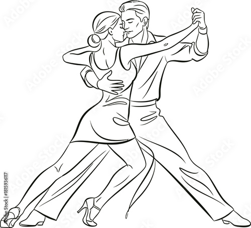 couple tango dance silhouette on white background