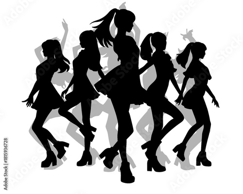 female idol group silhouette, female icon dancing and posing, icon isolated on white background,
mode 1