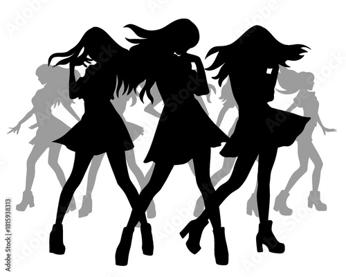 Silhouette of female idol group, group of beautiful women dancing, icon isolated on white background, vector illustration type 4