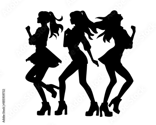 Silhouette of female idol group, group of beautiful women dancing and partying, icon isolated on white background	type 1