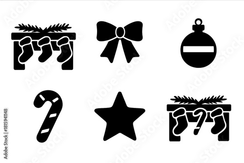 Christmas Icon Set. Christmas Stockings on the Mantel. Filled icon set of Christmas Stockings on the Mantel: