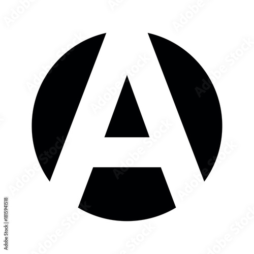 Letter A circle logo negative space, A formed triangles, circle, trapezoid, clean symmetry