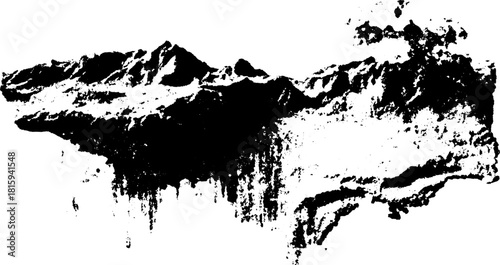 Mountain silhouette in black and white. Abstract nature vector illustration featuring geometric shapes and artistic texture in a simplified design.