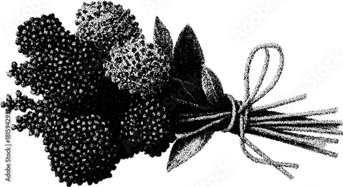 Floral bouquet in engraving style. Vintage black outline vector illustration showcasing intricate details in an ornamental design.