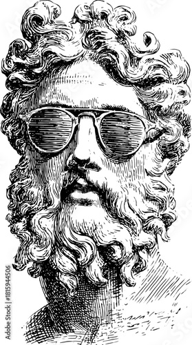 Antique engraving illustration of a head with glasses. Detailed hand-drawn design in black, showcasing a vintage artistic style in vector format.