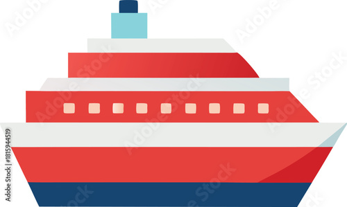 Red and white cruise ship with blue hull boat watercraft