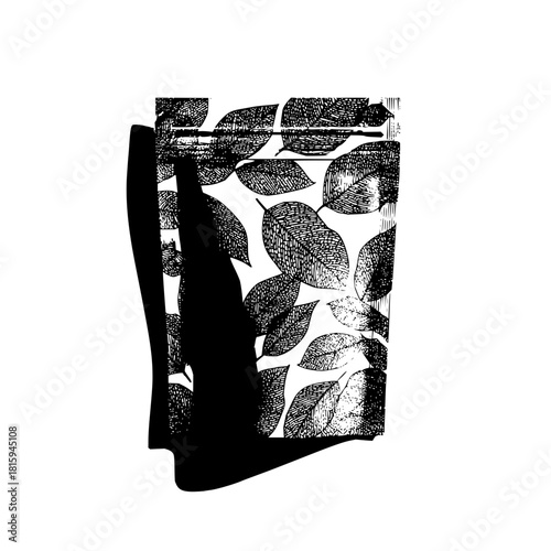 Stock illustration of stand up pouch bag with leaves design for product packaging mockup