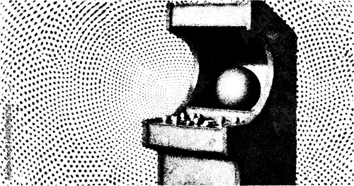 Antique engraving print showcasing a silhouette in stipple technique. Black outline drawing in this vintage vector illustration set.