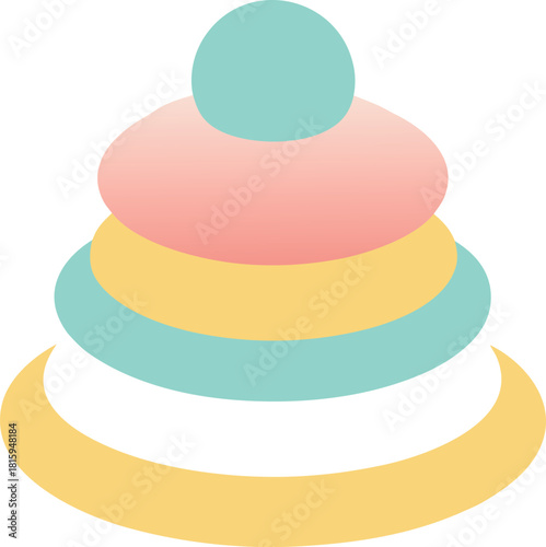 Pastel colored stacking rings toy on white background