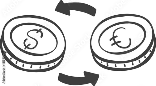 Hand drawn Coins Transfer with saving concept doodle Illustration