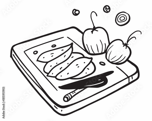 Cutting board with sliced fruit isolated on