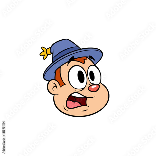 Cartoon man's head with wide eyes and open mouth looking surprised.