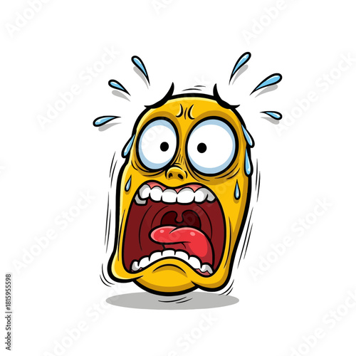 A cartoon yellow face with wide eyes and open mouth screaming in fear and panic.