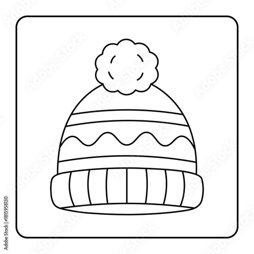 Cute Knitted Beanie Illustration for Winter Coloring Fun
