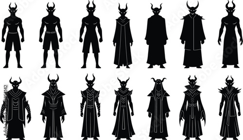 Dark demon character evolution, fantasy evil silhouette, horned creature design, gothic villain concept art, shadow monster transformation, dark lord illustration, mysterious figure