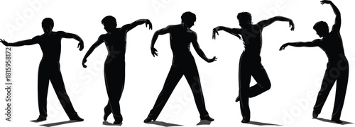 Dance silhouette, expressive movement, choreography pose, graceful dancer, performing arts, shadow figure, artistic motion, elegant stance, dramatic lighting, fluid gesture