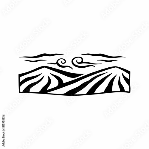 Stylized mountain range with clouds isolated on