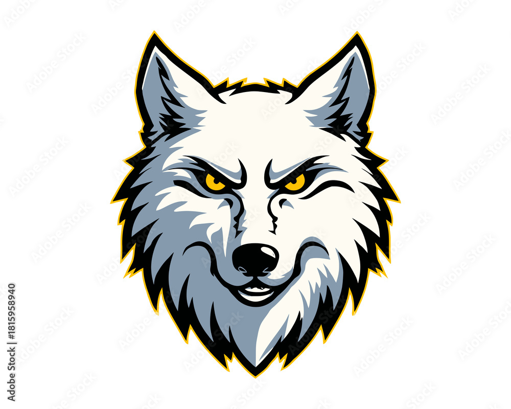 Fototapeta premium Fierce white wolf mascot head vector illustration.