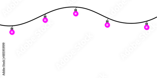 A decorative string of glowing pink party lights on a wavy black wire against a plain white background.