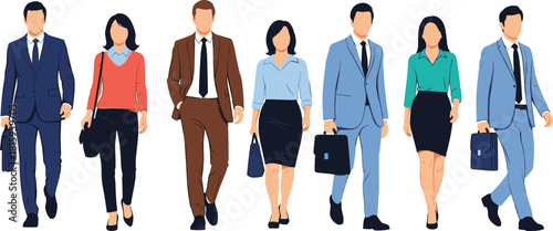 Diverse group of people standing, men women children and seniors, multi generation family set, flat vector illustration, casual clothing