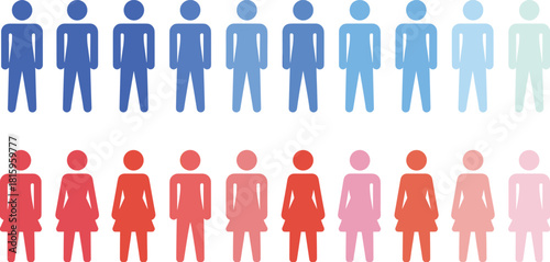 Diversity, gender balance, male and female silhouettes, gradient transition, population concept, equality, infographic, icon set, minimal design, representation