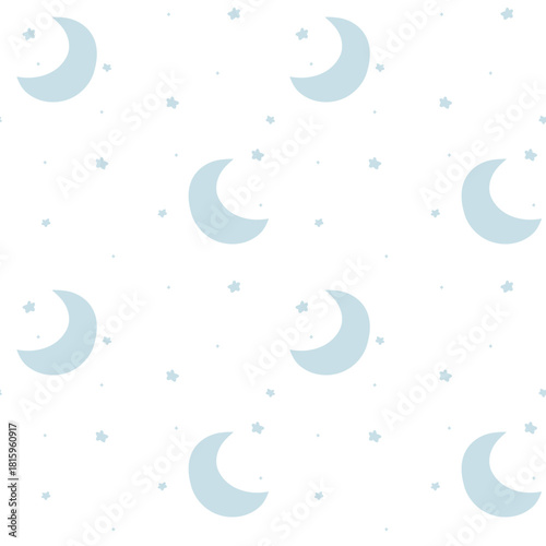 Abstract Minimal Crescent Moon and Star Seamless Pattern on White for Celestial Design