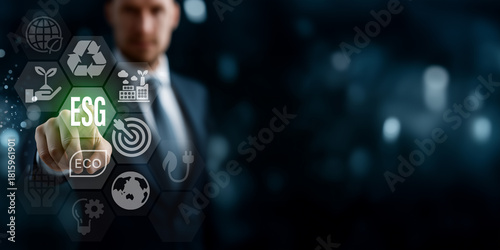 ESG environment social governance investment business concept.surrounded by ESG icons,business investment strategy concep