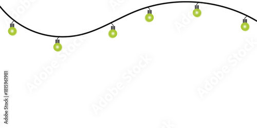 A simple graphic illustration of a wavy string of glowing chartreuse light bulbs on a white background.