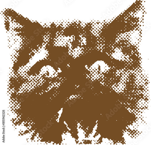 Graphic cat illustration in brown color. Simple and bold vector design featuring a minimalistic feline style with distinct outlines.