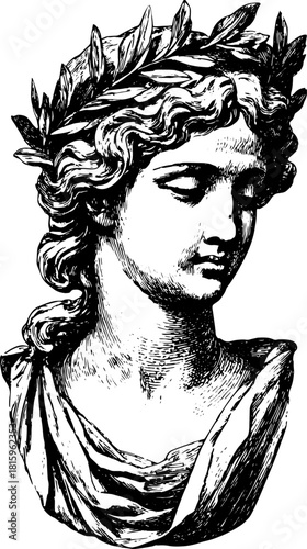 Greco-Roman goddess bust sculpture in vector. Detailed and elegant illustration showcasing traditional craftsmanship and historical significance.