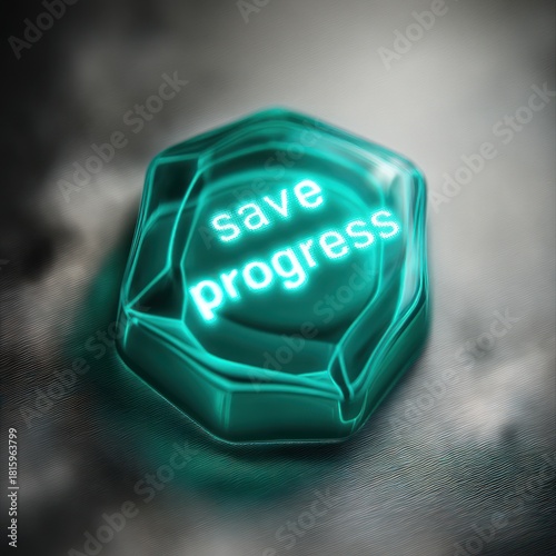 Glowing teal crystal shaped button with 