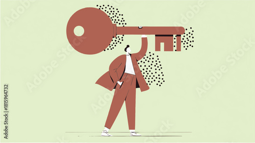 Modern illustration of a business professional with key – metaphor for unlocking success, career opportunity, or security