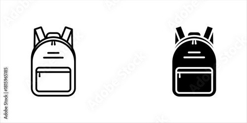 Backpack icon set. Simple solid style. Bag, school, back, pack, schoolbag, knapsack, student concept. Black silhouette, glyph symbol, vector illustration eps10.