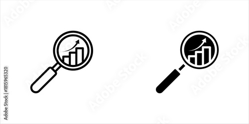 Logo showing a magnifying glass with a rising bar and line chart icon set, symbolizing analysis, business growth, and data insights. Ideal for finance, SEO, and analytics-related services.