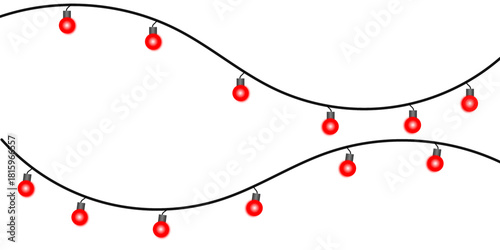 A simple graphic illustration of two wavy strings of red Christmas lights against a plain white background.